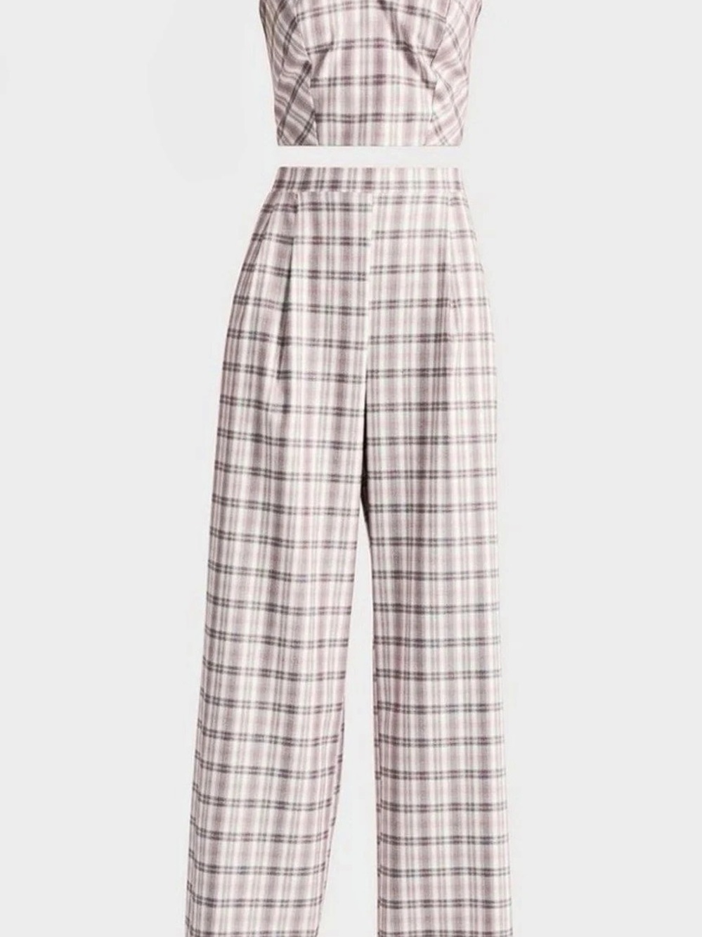 Pink Plaid Two-Piece Pants Set